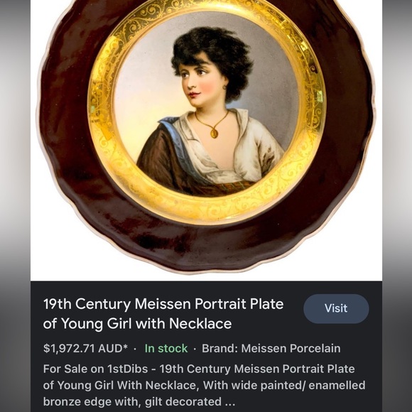 Gorgeous Rare Antique Oval Hand Painted Woman’s Portrait Porcelain Wall Plaque - Picture 12 of 15